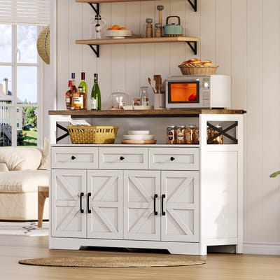 Wishdor Dressoir - 3 Laden En 2 Kasten - Rustieke Stijl - Voor Keuken En Woonkamer - MDF - Bruin En Wit - 140 X 35 X 95 Cm