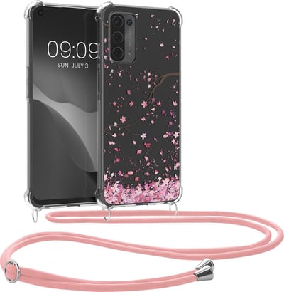 kwmobile telefoonhoesje geschikt voor Oppo A74 (5G) / A54 (5G) - Hoesje met telefoonkoord - Back cover voor smartphone - Case in poederroze / donkerbruin / transparant