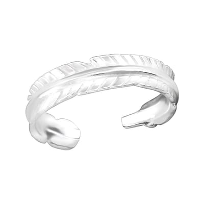 Zilveren teenring met veertje | Toe ring adjustable feather | Sterling 925 Silver (Echt zilver)