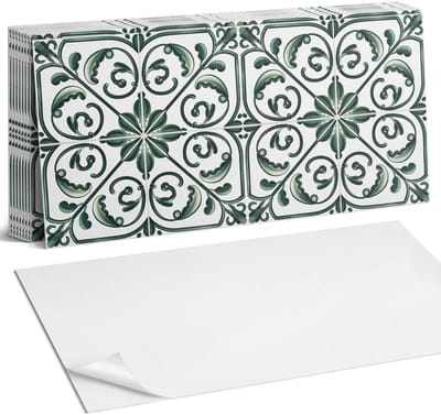 Coloray Plaktegels - Plantenpatroon met ornamenten Zelfklevende Wandtegels - 40 cm x 20 cm - Groente Plaktegels - 10 stuks - Rechthoek PVC Tegels - Plaktegels Badkamer - Vloertegels Zelfklevend - Vinyl Tegels - Portugese Tegels