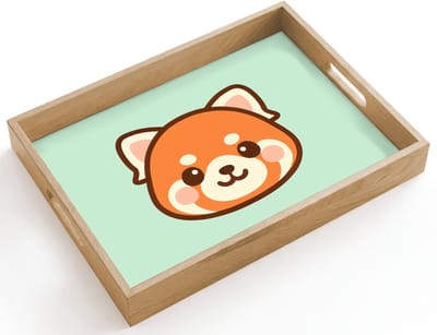 Dienblad hout 40x30 cm - Schootdienblad - Rode panda - Groen - Cartoon - Borrelplank rechthoek - Plateau dienbladen