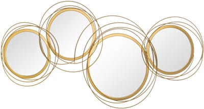 Set van 4 ronde spiegels van goudkleurig metaal, 107 x 56 cm | voor woonkamer, hal en moderne entree