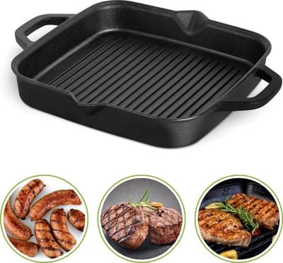 Grillpan Inductie - Grillpannen Gietijzer - BBQ - Zwart