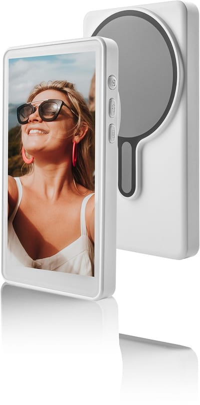 MOJOGEAR VS3 Selfie Vlog Monitor - Geschikt voor magnetische Smartphones en hoesjes - Draadloze en bedrade verbinding - Selfie screen met Ingebouwde speaker - Inclusief Bluetooth remote - Wit