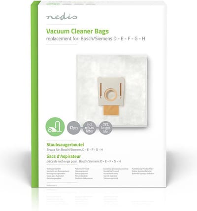 Nedis Stofzuigerzak - 12 Stuks - Synthetisch - Meest verkocht voor: Bosch / Siemens - Wit