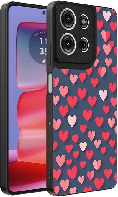 Geschikt voor Motorola Edge 50 Pro Telefoonhoesje met Roze en Rode Hartjes Opdruk - TPU Backcover Case With Rosé and Red Heart Design - Smartphonica geschikt voor Motorola Edge 50 Pro