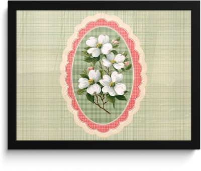 Poster in lijst - Fotolijst 40x30 cm - Posters - Bloemen - Illustratie - Geruit - Groen - Posterlijst zwart - Decoratie - Wanddecoratie woonkamer - Muurdecoratie slaapkamer