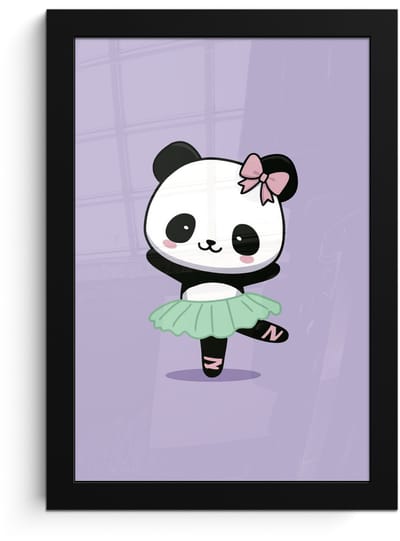 Poster in lijst - Fotolijst 20x30 cm - Posters - Panda - Paars - Sierlijk - Kawaii - Posterlijst zwart - Decoratie - Wanddecoratie woonkamer - Muurdecoratie slaapkamer
