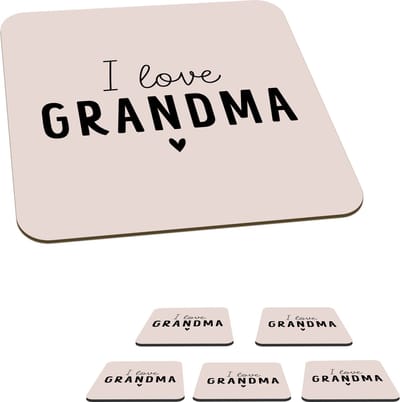 Onderzetters voor glazen - Quotes - I love grandma - Oma - Spreuken - 10x10 cm - Glasonderzetters - 6 stuks