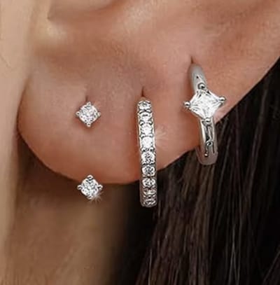 Oorbellen Set - 3 stuks - Kleur: Zilver - Luxe Oorbellen - Incl. Cadeauverpakking - Oorhangers / Oorring / Oorknopjes - Hoge Kwaliteit RVS - Stainless Steel / Roestvrijstaal - Verkleurt Niet - Oorbellen Set - Oorbellen Vrouwen / Dames