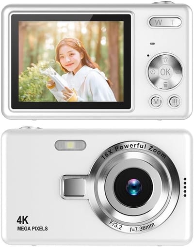 Camera - Digitale camera 1080p Full HD 44MP met 2,4 inch LCD-scherm - 16x digitale zoom - Compacte draagbare vlogcamera - Met 32 ​​GB SD-kaart - Voor kinderen - Tieners - Studenten en beginners (Wit)