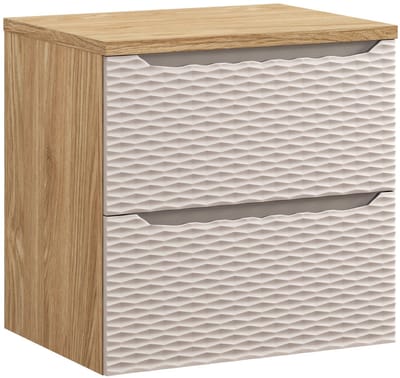 Badplaats Wastafelkast Ocean 60 cm – Beige met Eiken – Hangend Badmeubel met 2 Lades