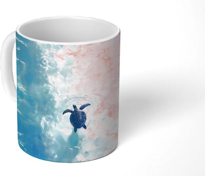 Mok - Koffiemok - Schildpad - Zee - Blauw - Schittering - Mokken - 350 ML - Beker - Koffiemokken - Theemok