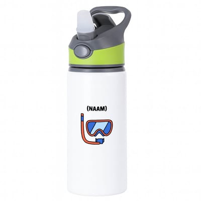 Hacebo® - Duikbril met eigen naam waterfles met rietje groen - Zwemmen - mensen die houden van zwemmen - gepersonaliseerde - sport - verjaardagscadeau - kado - gift - geschenk - verrassing - water fles - 650ML