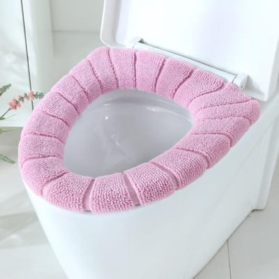 Badkamer toiletbril met handvat Closestool Wasbaar Zacht Winter Warmer Mat Pad Kussen O-vorm Toiletbril Bidethoezen roze