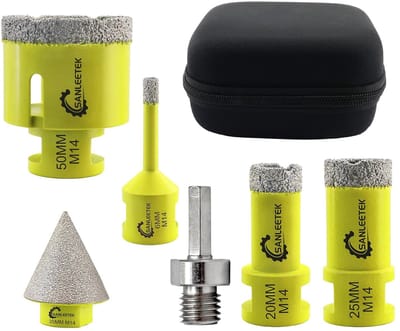 Diamantboorkroon 6 stuks - 6/20/25/50 mm + 35 mm chanfreerboor + adapter - geschikt voor porselein, tegels, marmer, graniet, kunststeen - M14 schroefdraad