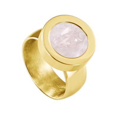 Quiges RVS Schroefsysteem Ring Goudkleurig Glans 16mm met Verwisselbare Kwarts Roze 12mm Mini Munt