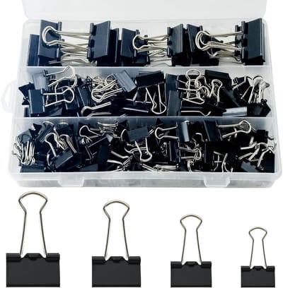 Dailygoods - 170 stuks foldback klemmen set, 15 mm/19 mm/25 mm/32 mm, zwarte binder clips, kantoorclips, multifunctionele klemmen, documentenclips, metalen klemmen, papierklemmen voor school, kantoorbenodigdheden