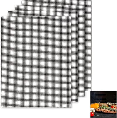 SnelShoppen - 4 stuks grillmatten 40x30 cm, zwart anti-aanbakrooster, herbruikbaar voor gasgrill, houtskool, elektrische grill en luchtfriteuse - BBQ