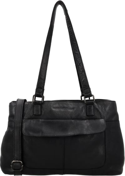 Hide & Stitches Paint Rock Schoudertas - Leren Tas - Dames Tas - Twee Handvaten - Afneembare Schouderband - Twee Hoofdvakken - Telefoonvak - Leren Dames Tas - Zwart