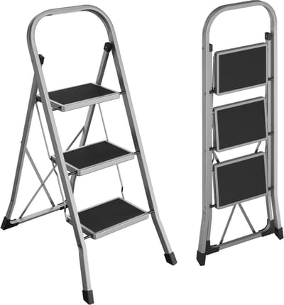 SONGMICS - Ladder - Vouwladder - Keukentrap 3 Treden - Vergrendeling - Draagvermogen tot 150 kg