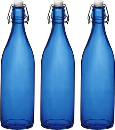 Bormioli rocco waterfles met beugeldop - 8x stuks - blauw transparant - 1000 ml - Giara home deco fles - weckflessen
