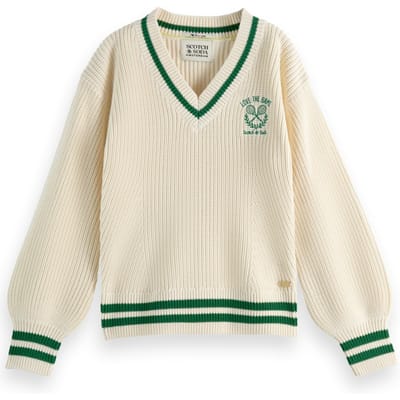 Scotch & Soda Girl V-neck Pullover With Chest Embroidery Calico Taglia: 6 | Maglioni Outlet | kids | Bianco