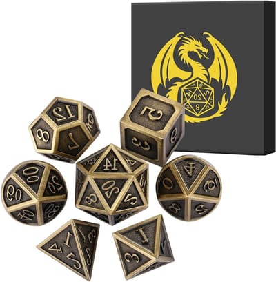 Metalen Dobbelstenen Set - RPG Dobbelstenen - Bordspellen Spelen - Vintage Zware Kwaliteit - 7 Stuks - Brons