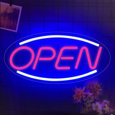 LED Neon Open Sign - Protecu 3D Art Open Neon Sign | USB Powered Neon Lights LED Signs for Wall Decor Business Window Store Bar Restaurant Door (Open) - beschadigde verpakking