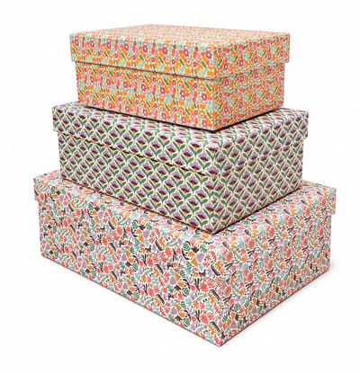 Cadeaudozen Set – Floral Retro Collection (3 Stuks) – Multicolor – Bloemen, Botanische & Retro Prints – Stapelbare Geschenkdozen met Deksel
