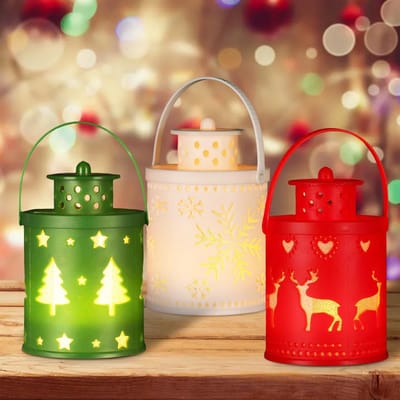 Dailygoods - Kerstdecoratie - Vlamloos windlicht - Hangende led-kerstlantaarn - 14 cm sfeerlicht - Warm wit licht - Voor tuin en huis - 3 stuks