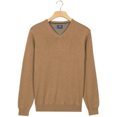 Baileys Trui Uni Color Cotton V-Neck Single Knit Taupe / male