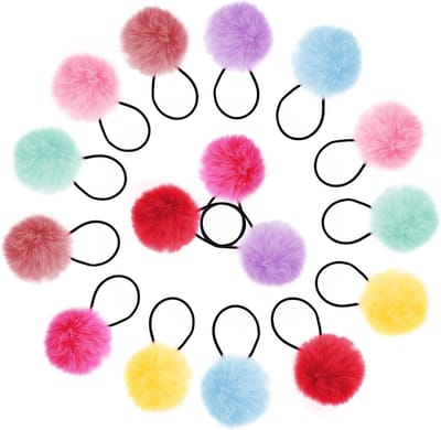Set van 16 Fluffy Ponytail Holders voor Meisjes - Elastische Haarbanden en Pompon Haaraccessoires voor Baby's en Kinderen