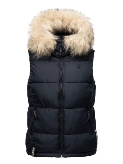 Marikoo dames gewatteerd vest – Eisflöckchen met capuchon & imitatiebontkraag