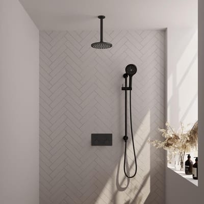 Brauer Black Edition Thermostatische Regendoucheset Inbouw - Hoofddouche 20 cm - Met Drukknoppen - Handdouche 3 Standen - Doucheslang - Geintegreerde Glijstang - Mat Zwart