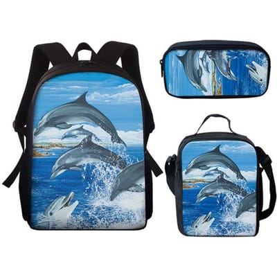Klassiek Populair Harajuku Cool Dolfijn 3D Print 3 stuks/Set leerling Schooltassen Laptop Dagrugzak Rugzak Lunchtas Etui