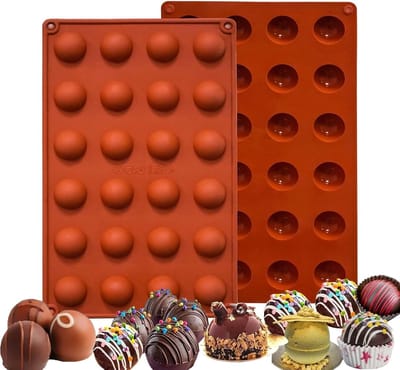 Set van 2 Halve Chocoladevormen met 24 Uitsparingen, Siliconen Bonbonvormen voor Chocolade, Cake, Gelatine en Mousse Desserts