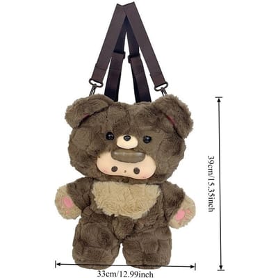 Nieuwe Schattige Kleine Beer Pluche Rugzakken Zachte Anime Dieren Crossbody Tas Cartoon Beer Pop Modieuze Casual Tas voor Vrouwen black