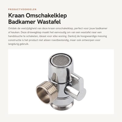 Dailygoods - Kraan Omschakelklep - Badkamer Wastafel - Roestbestendig Messing - Handdouchekop - Flexibele Slangadapter - Geschikt voor Wasmachine en D...