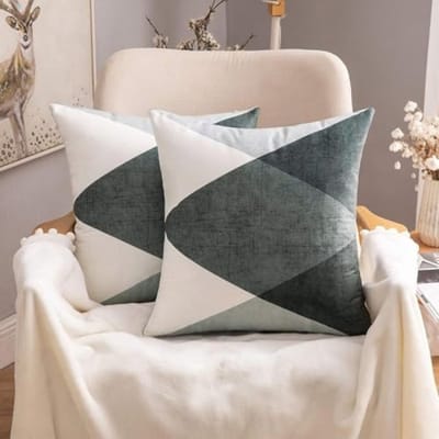 PolkaHome Geometrische kussenslopen voor bank, set van 2, modern design, grijs-groen, 40 x 40 cm