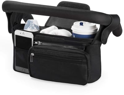 Opbergtas voor kinderwagen - universeel ontwerp - met geïsoleerde bekerhouder/waterfleshouder - kinderwagentas - babyaccessoires - met ritsvak - schouderriem - kan luiers en mobiele telefoon opbergen - 33*10*16cm -Zwart