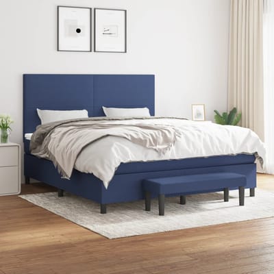 vidaXL - Boxspring - met - matras - stof - blauw - 160x200 - cm