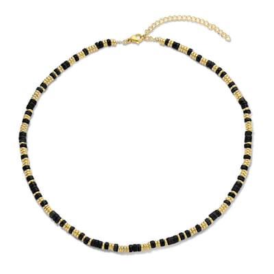 CO88 Collection 8CN-26232 Stalen Ketting - Dames - Zwart Agaat - Kralen - 4 x 2 mm - 38 + 7 cm - Goudkleurig