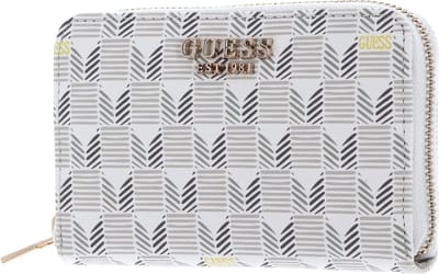 GUESS Portemonnee Laurel Zip Around Stone Logo Crème