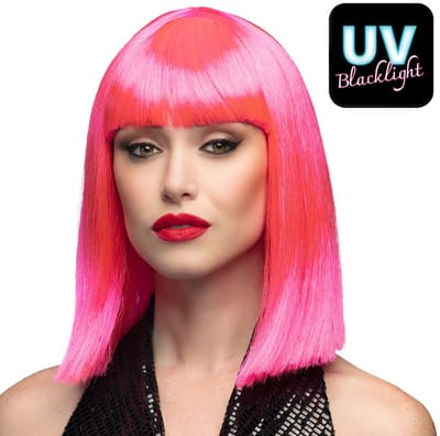 Boland - Pruik Dance neonroze Roze,Neon - Steil - Halflang - Vrouwen - - 80's & 90's