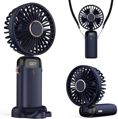 GELLDG USB-ventilator - Handventilator met LED-display - 5 standen, 90° verstelbaar, opvouwbaar - Geschikt voor bureau, slaapkamer en reizen - Kunststof - 188x90x46,5 mm
