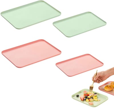 Dailygoods - 4 Stuks Kunststof Dienbladen, Rechthoekig Dienblad, Rechthoekig Dienblad Herbruikbaar, Antislip, Twee Maten, voor Tafeldecoratie (Roze, Groen)