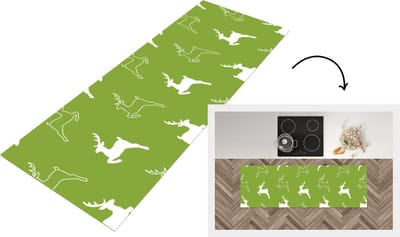 Keukenloper - Loper keuken - Hert - Groen - Patronen - 150x50 cm - Keukenloper vinyl