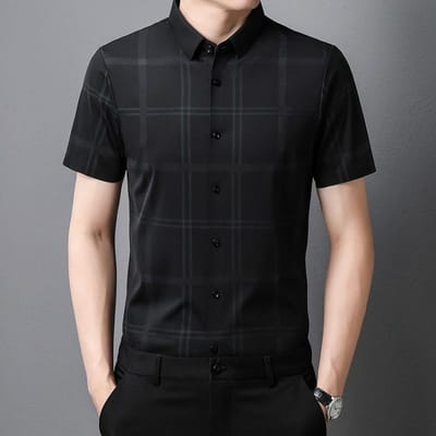 High-End Herenshirt Zomer Nieuw Comfort Ademend Spoorloos Niet-Strijken Korte Mouw Shirt XXXL black