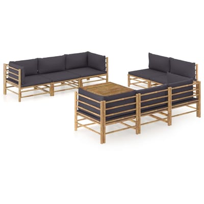 vidaXL - 9-delige - Loungeset - met - donkergrijze - kussens - bamboe